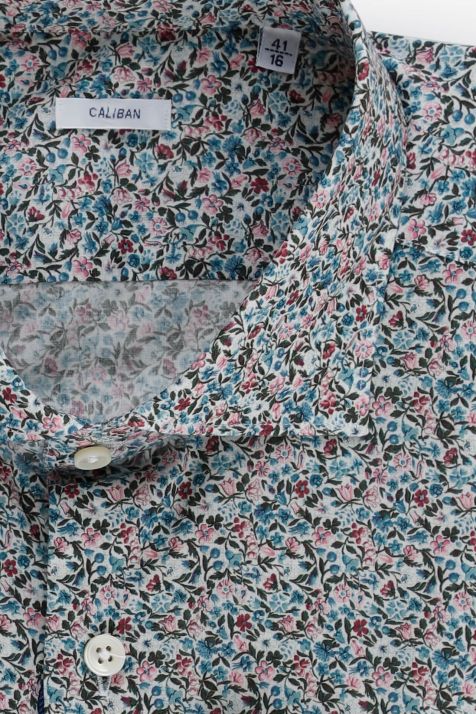 Camicia Uomo Caliban Regular Fantasia 100% Cotone Organico collo Francese Manica lunga