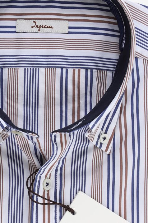 Camicia Uomo Ingram Slim Righe 72% cotone 3% elastan 25% pa collo Button down Manica lunga