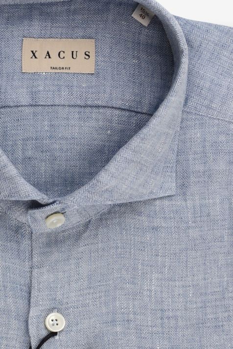 Camicia Uomo Xacus Regular Micro disegno 100% lino collo Francese Manica lunga