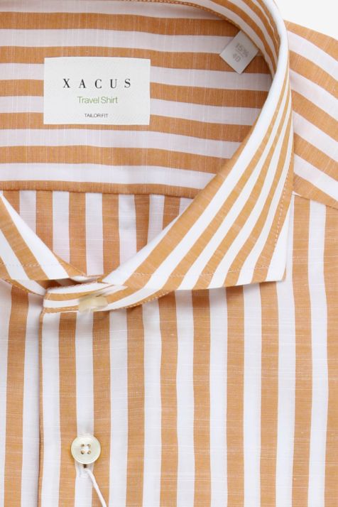 Camicia Uomo Xacus Regular No Stiro Righe 100% cotone collo Francese Manica lunga