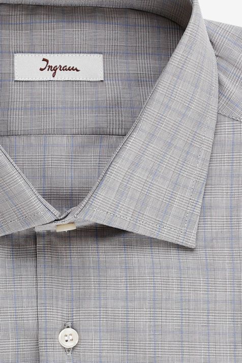 Camicia Uomo Ingram Slim Quadri 100% cotone collo Francese Manica lunga