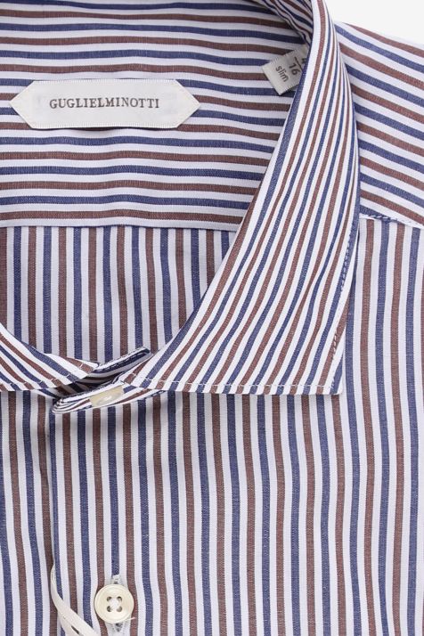 Camicia Uomo Guglielminotti Slim Righe 100% cotone collo Francese Manica lunga