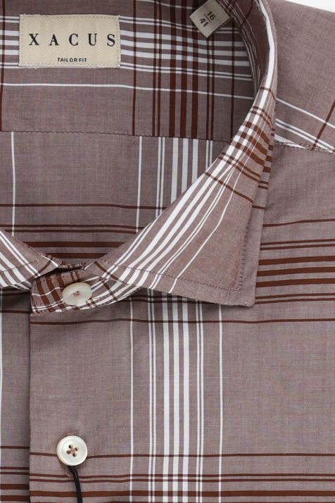 Camicia Uomo Xacus Regular Quadri 100% cotone collo Francese Manica lunga