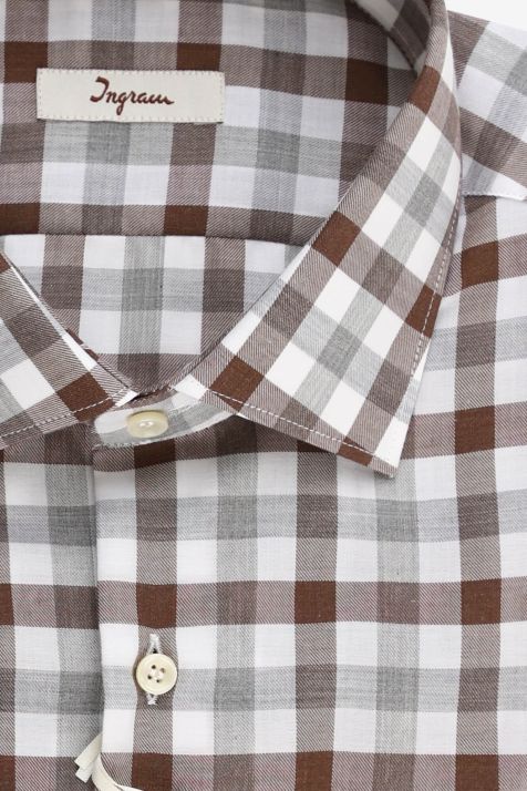 Camicia Uomo Ingram Slim Quadri 100% caldo cotone collo Francese Manica lunga