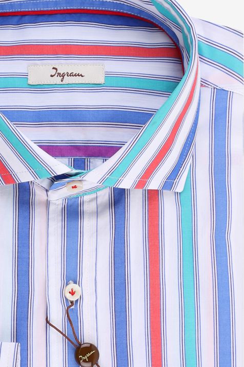 Camicia Uomo Ingram Classic Righe 100% cotone collo Francese Manica lunga