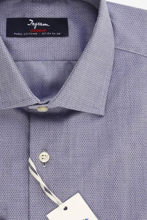 Camicia Uomo Ingram Slim Micro disegno 100% cotone collo Francese Manica lunga