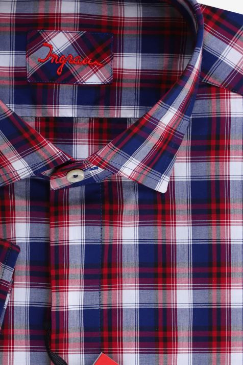 Camicia Uomo Ingram Slim Quadri 100% cotone collo Francese Manica corta