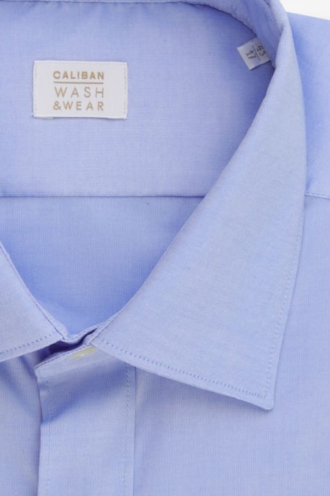 Camicia Uomo Caliban Slim No Stiro Tinta unita 97% cotone 3% Dow XLA collo Francese Manica lunga
