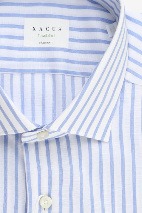 Camicia Uomo Xacus Classic No Stiro Righe 100% cotone collo Francese Manica lunga