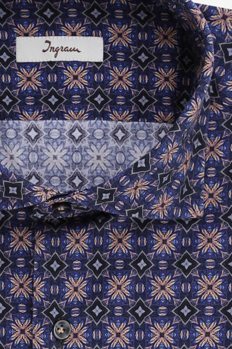 Camicia Uomo Ingram Slim Fantasia 100% cotone collo Francese Manica lunga