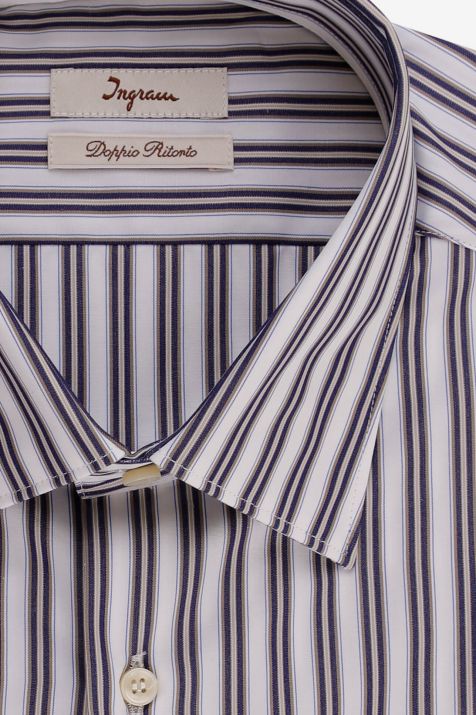 Camicia Uomo Ingram Slim Righe 100% cotone collo Italiano Manica lunga