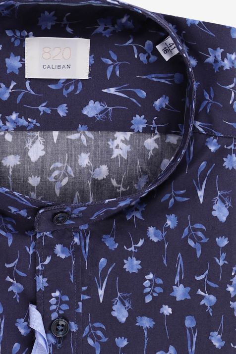 Camicia Uomo Caliban Slim Fantasia 100% cotone collo Coreano Manica lunga