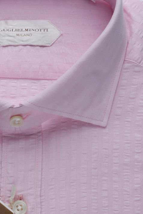 Camicia Uomo Guglielminotti Regular Righe 80% Cotone 20% Lino collo Francese Manica lunga