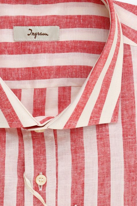 Camicia Uomo Ingram Classic Righe 55% lino 45% cotone collo Francese Manica lunga