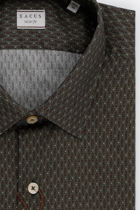 Camicia Uomo Xacus Regular Micro disegno 100% cotone collo Italiano Manica lunga