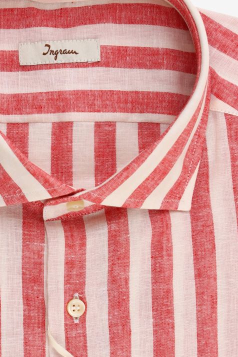 Camicia Uomo Ingram Regular Righe 55% lino 45% cotone collo Francese Manica lunga
