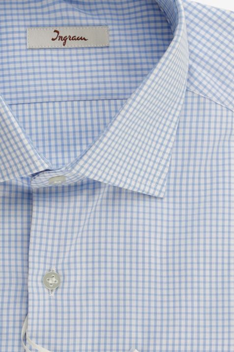 Camicia Uomo Ingram Slim Quadri 100% cotone collo Francese Manica lunga