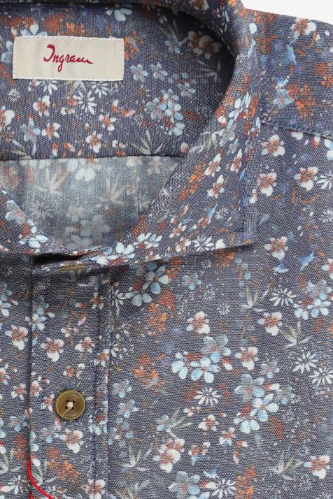 Camicia Uomo Ingram Slim Fantasia 60% cotone 40% Lyocell collo Francese Manica lunga