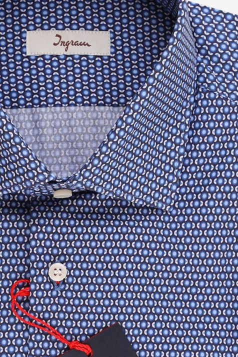 Camicia Uomo Ingram Slim Micro disegno 100% cotone collo Francese Manica lunga