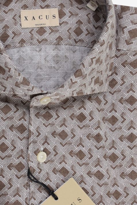 Camicia Uomo Xacus Regular Fantasia 100% lino collo Francese Manica lunga