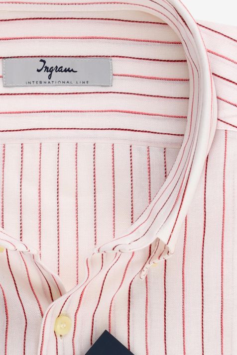 Camicia Uomo Ingram Regular Righe 80% Cotone 20% Lino collo Button down Manica lunga