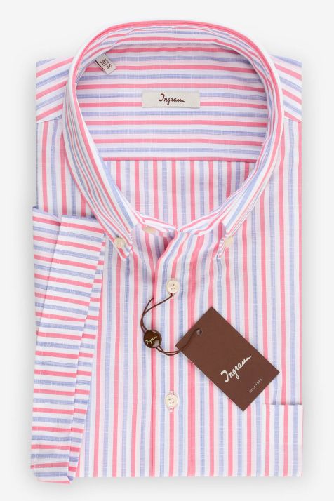 Camicia Uomo Ingram Classic Righe 100% cotone collo Button down Manica corta