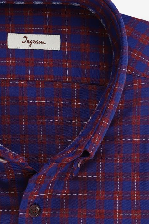 Camicia Uomo Ingram Slim Quadri 100% cotone collo Button down Manica lunga