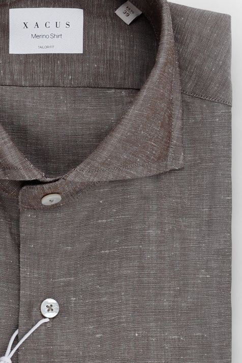 Camicia Uomo Xacus Regular Tinta unita  53% lana vergine 47% lino collo Francese Manica lunga