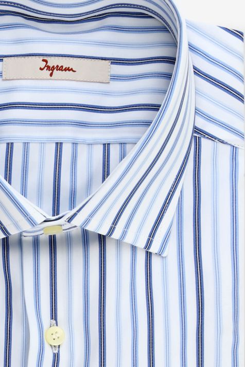 Camicia Uomo Ingram Regular Righe 100% cotone collo Francese Manica lunga
