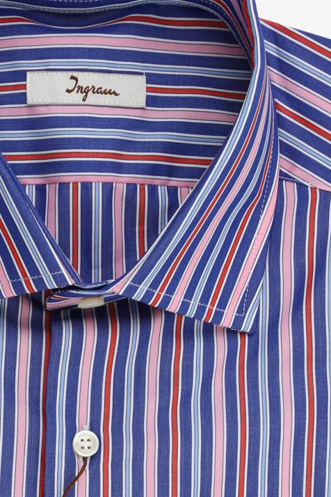 Camicia Uomo Ingram Regular Righe 100% cotone collo Francese Manica lunga