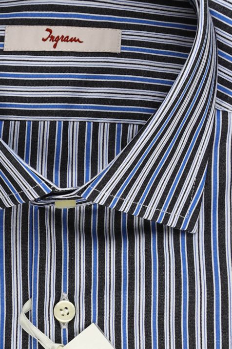 Camicia Uomo Ingram Regular Righe 100% cotone collo Francese Manica lunga