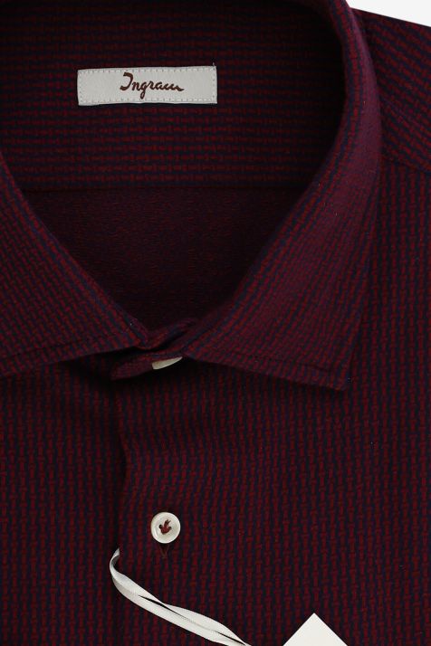 Camicia Uomo Ingram Slim Micro disegno 100% cotone collo Francese Manica lunga