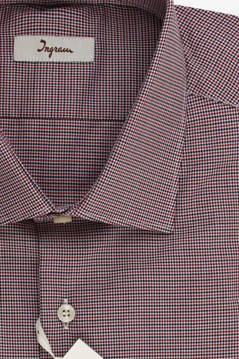 Camicia Uomo Ingram Slim Micro disegno 100% cotone collo Francese Manica lunga