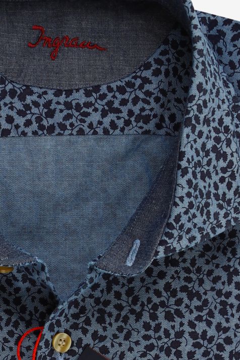 Camicia Uomo Ingram Slim Fantasia 100% cotone collo Francese Manica lunga