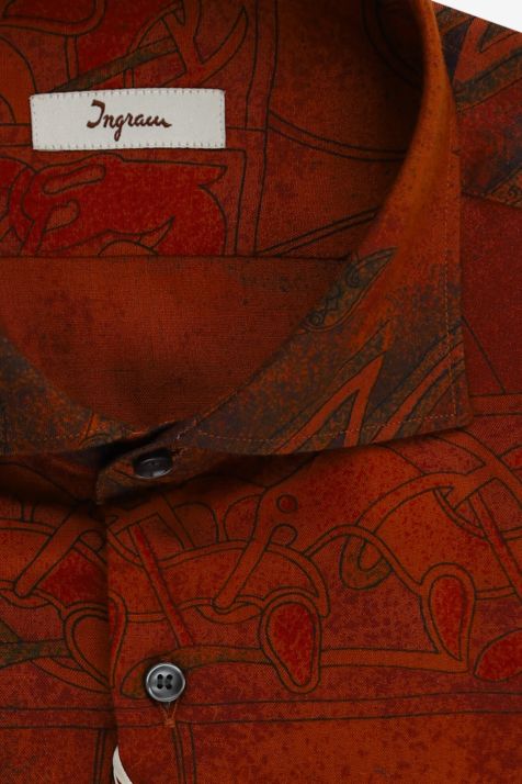 Camicia Uomo Ingram Slim Fantasia 100% Viscosa collo Francese Manica lunga