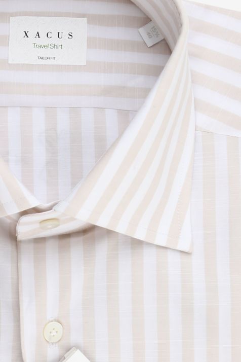 Camicia Uomo Xacus Regular No Stiro Righe 100% cotone collo Francese Manica lunga