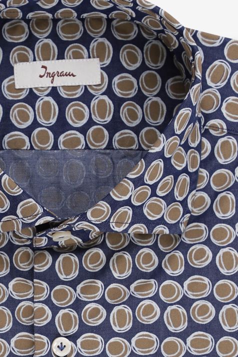 Camicia Uomo Ingram Slim Fantasia 100% cotone collo Francese Manica lunga