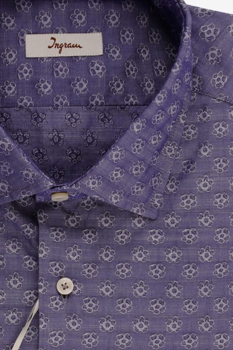Camicia Uomo Ingram Slim Fantasia 100% cotone collo Francese Manica lunga