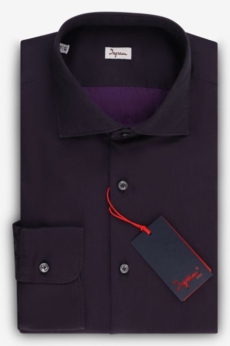 Camicia Uomo Ingram Slim Tinta unita 100% cotone collo Francese Manica lunga