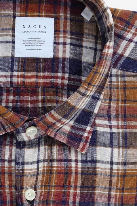 Camicia Uomo Xacus Regular Quadri 100% lino collo Italiano Manica lunga