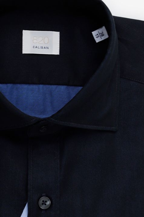 Camicia Uomo Caliban Slim Tinta unita 100% cotone collo Francese Manica lunga
