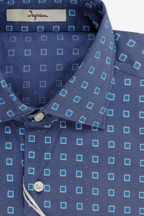 Camicia Uomo Ingram Slim Micro disegno 100% cotone collo Francese Manica lunga