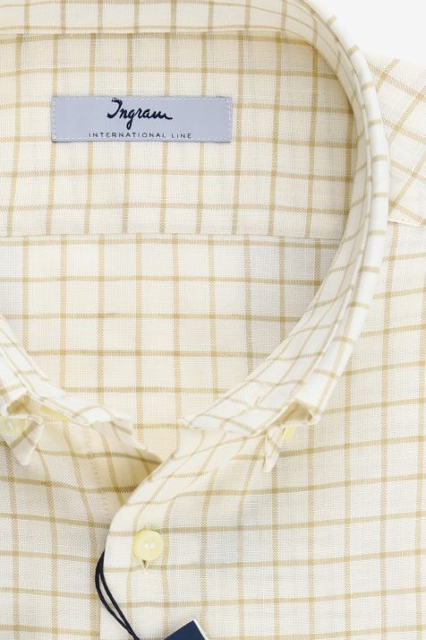 Camicia Uomo Ingram Regular Quadri 80% Cotone 20% Lino collo Button down Manica lunga