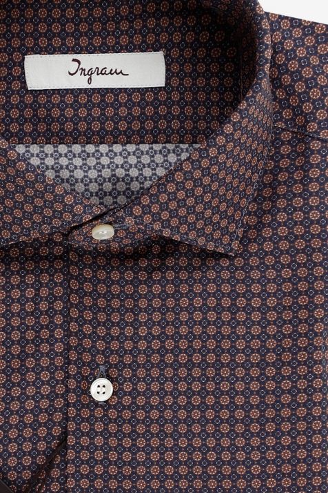 Camicia Uomo Ingram Slim Micro disegno 100% cotone collo Francese Manica lunga