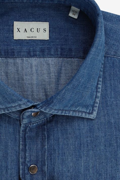 Camicia Uomo Xacus Regular Tinta unita 100% Cotone lavato collo Francese Manica lunga