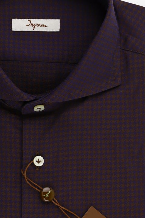 Camicia Uomo Ingram Slim Micro disegno 100% cotone collo Francese Manica lunga