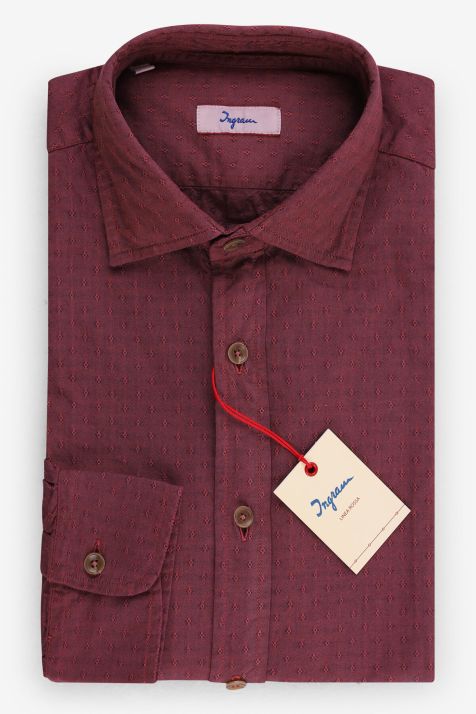 Camicia Uomo Ingram Slim Micro disegno 100% cotone collo Francese Manica lunga