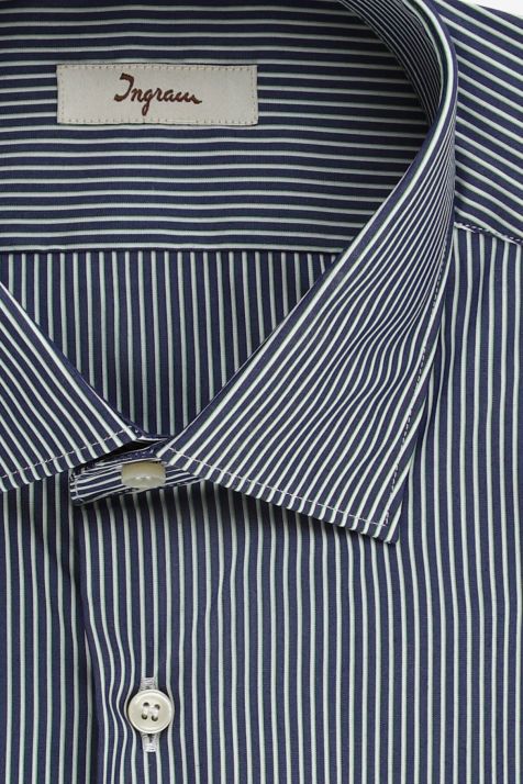 Camicia Uomo Ingram Slim Righe 100% cotone collo Francese Manica lunga