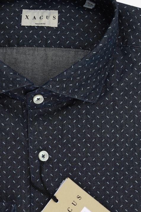 Camicia Uomo Xacus Regular Micro disegno 100% cotone collo Francese Manica lunga