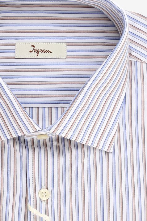 Camicia Uomo Ingram Classic Righe 100% cotone collo Francese Manica lunga
